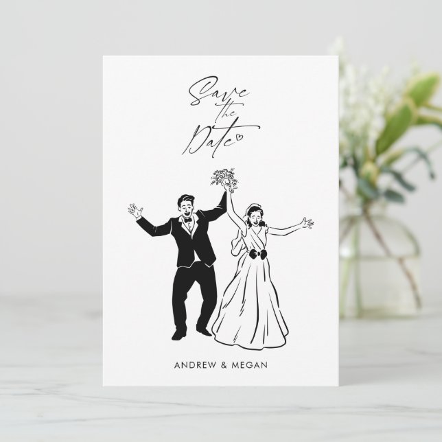 Fun wedding cute couple save the date (Standing Front)