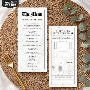 Fun Wedding Menu with Wedding Games Newspaper