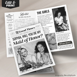 Fun Wedding Newspaper Maid of Honor Proposal Card 