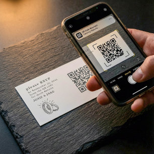 Fun Wedding Rings Illustration RSVP QR Code Enclosure Card