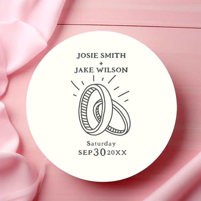 Fun wedding rings wedding classic round sticker (Creator Uploaded)