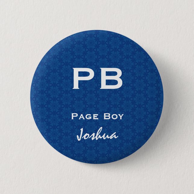 Fun Wedding Role Abbreviation Blue Pattern White 6 Cm Round Badge (Front)