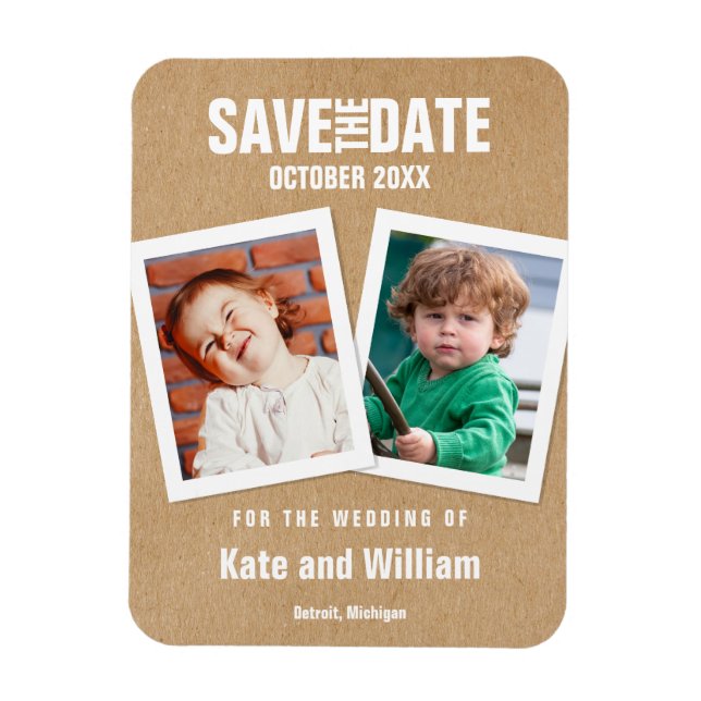 Fun Wedding Save the Date Child Photos Rustic Magnet (Vertical)