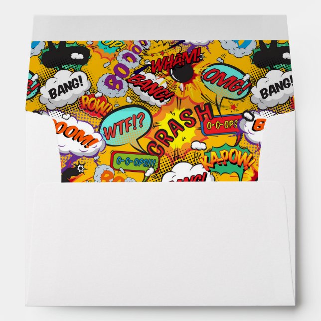 Fun Wedding Typographic Comic Book Envelope (Back (Bottom))