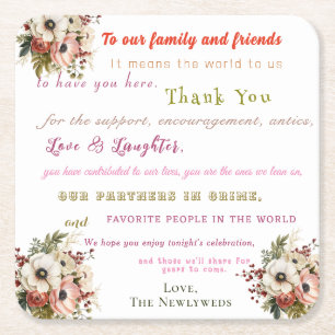 Fun Wedding Welcome  Square Paper Coaster