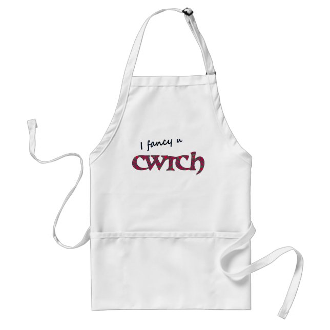 Fun Welsh Cwtch Apron: Red Green Geometric Pattern Standard Apron (Front)