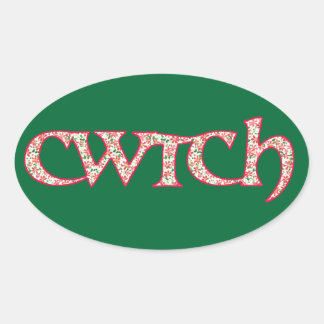 Fun Welsh Cwtch Stickers: Clematis Pattern Oval Sticker