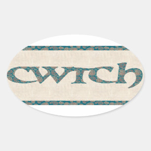 Fun Welsh Cwtch Stickers, Paisley Pattern Oval Sticker