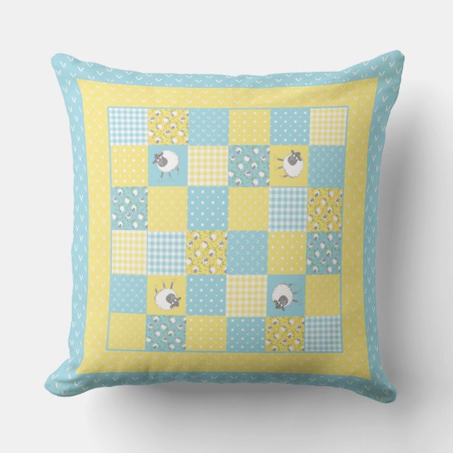 Fun Welsh Sheep, Faux Patchwork, Pillow or Cushion (Front)