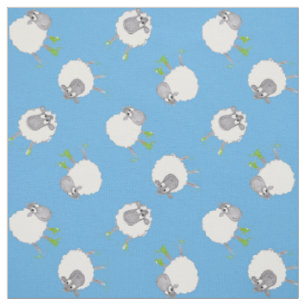 Fun Welsh Sheep on Blue Pattern Fabric