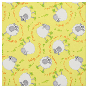 Fun Welsh Sheep on Yellow Pattern Custom Fabric