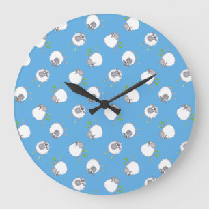 Fun Welsh Sheep Pattern on Sky Blue Background Large Clock