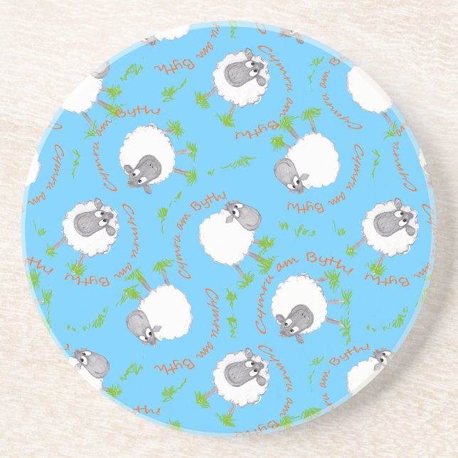 Fun Welsh Sheep, Wales Forever, Custom Coaster (Front)