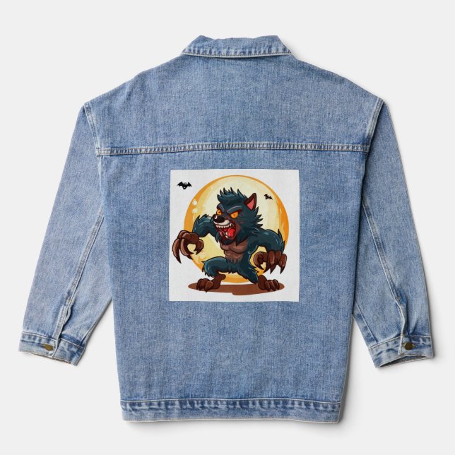 Fun werewolf cartoon  denim jacket (Back)