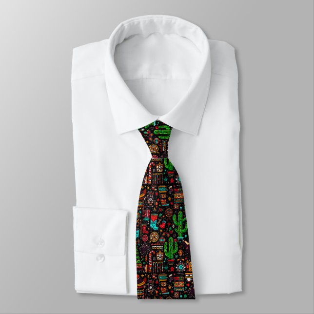 Fun Western Pattern Christmas Black Tie (Tied)