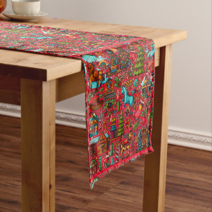 Fun Western Pattern Christmas Blue Short Table Runner