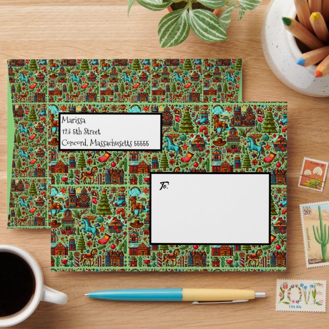 Fun Western Pattern Christmas Envelope (Desk)