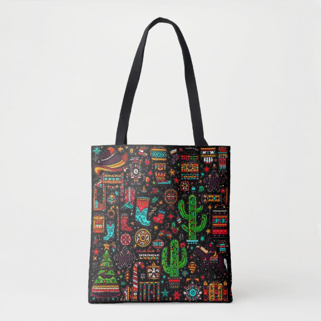 Fun Western Pattern Christmas Tote Bag (Front)