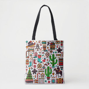 Fun Western Pattern Christmas Tote Bag