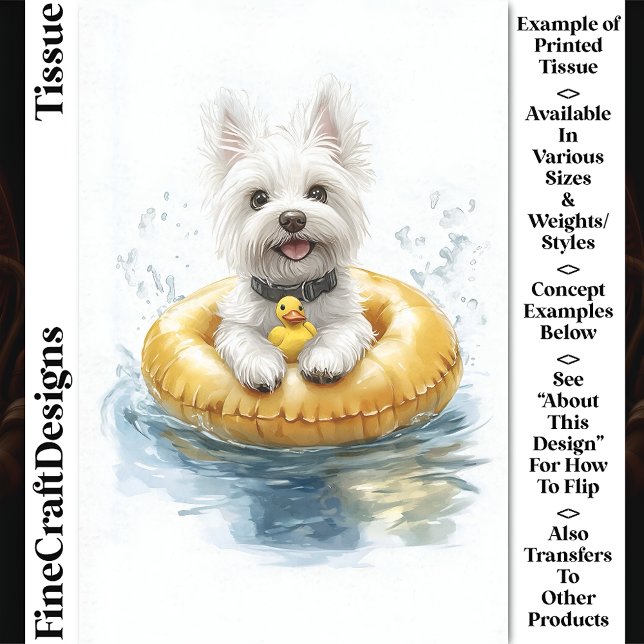 Fun Westie Dog, Rubber Ring & Duck CV5 Decoupage Tissue Paper (Creator Uploaded)