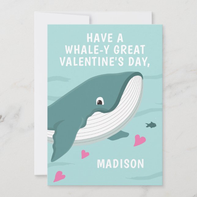 Fun whale customisable Valentine  Card (Front)