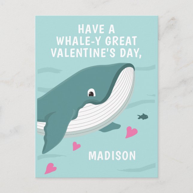 Fun whale customisable Valentine Postcard (Front)
