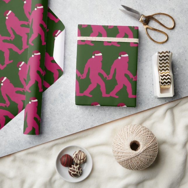 Fun & Whimsical Bigfoot Santa in Green & Hot Pink  Wrapping Paper (Crafts)