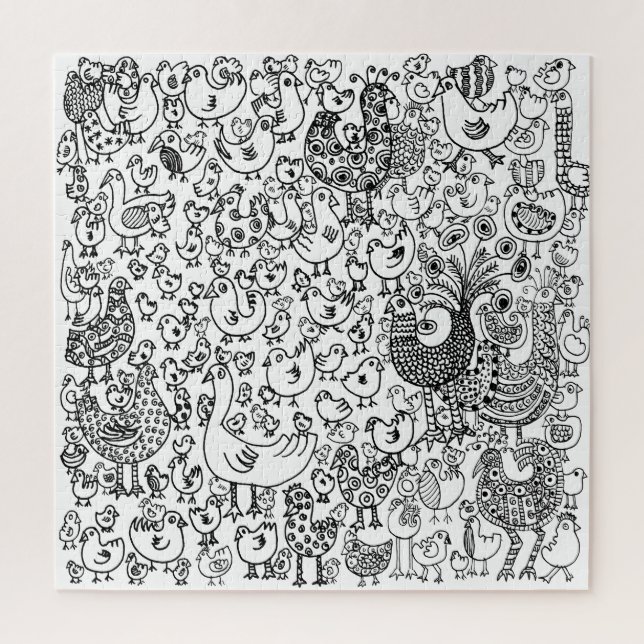 Fun whimsical Black and White Birds Patterned  Jigsaw Puzzle (Vertical)