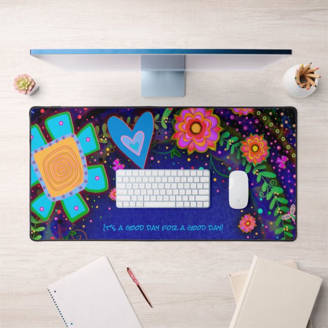 Fun Whimsical Colourful Floral Heart Personalised Desk Mat (Office 1)