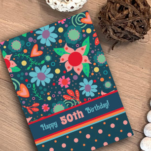 Fun Whimsical Floral Girly Colourful Custom Age Card