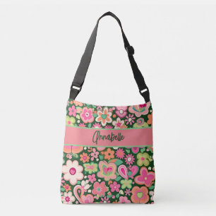 Fun Whimsical Flowers Crossbody Tote Bag