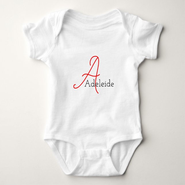 Fun Whimsical Girly Script Monogram and Name Baby Bodysuit (Front)