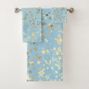 Fun Whimsical Gold Stars on Blue Bath Towel Set
