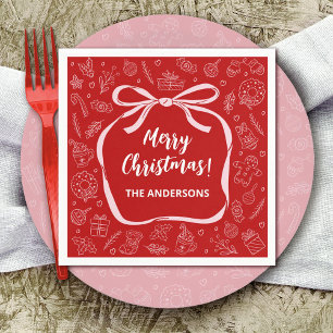 Fun Whimsical Hand Drawn Bow Christmas Napkin