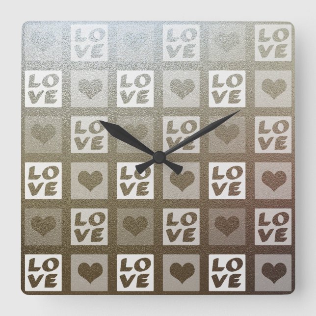 Fun Whimsical Love and Hearts Square Wall Clock (Front)