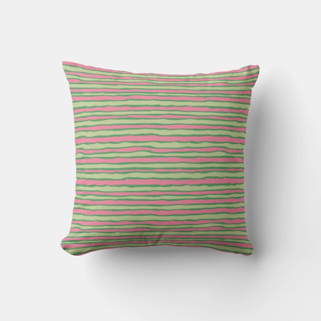 Fun Whimsical Pink Green Watermelon Stripes Summer Cushion (Front)