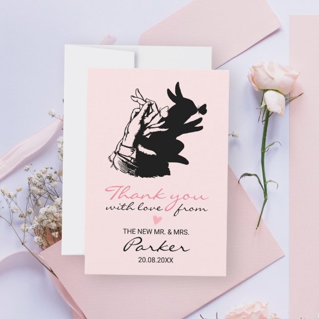 Fun Whimsical Retro Pastel Pink Bunny Illustratio Thank You Card (Creator Uploaded)