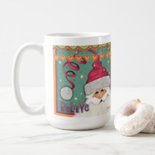 Fun Whimsical Santa Girly Pink Believe Coffee Mug