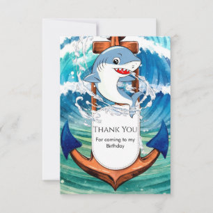 Fun Whimsical Simple Shark Birthda Thank You Card