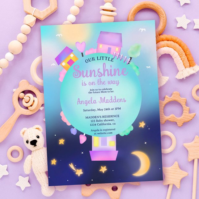 Fun whimsical sunshine stars and moon baby shower invitation (Creator Uploaded)