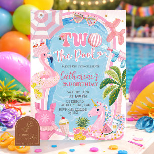 Fun Whimsical TWO the Pool Birthday Invitation