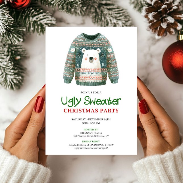 Fun Whimsical Ugly Sweater Holiday Invitation (Fun Whimsical Ugly Sweater Holiday Invitation)
