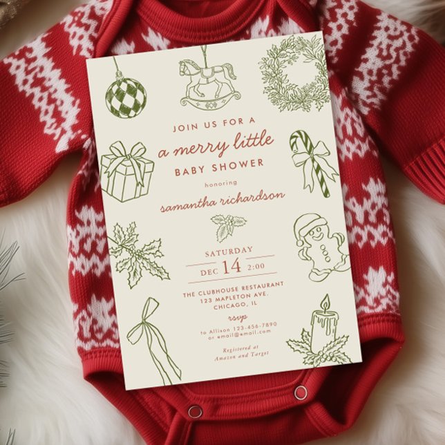 Fun whimsical vintage Merry little baby shower Invitation (Creator Uploaded)