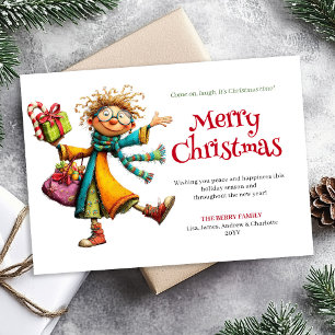 Fun Whimsical Woman Personalized Christmas Card