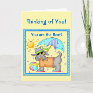 Fun Whimsy Beach Dog Yellow Thinking of You Card