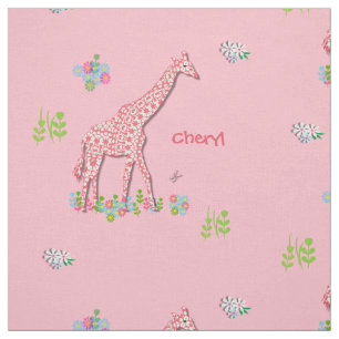 Fun Whimsy Pink Patterned Giraffes Personalised Fabric