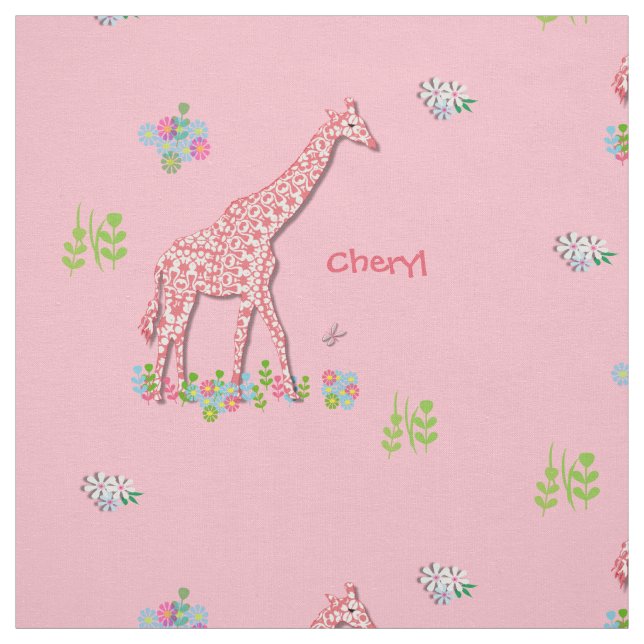 Fun Whimsy Pink Patterned Giraffes Personalised Fabric (Swatch)