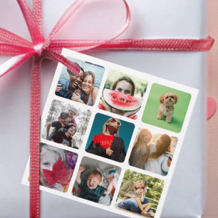 Fun White 9 Photo Square Favour Tags