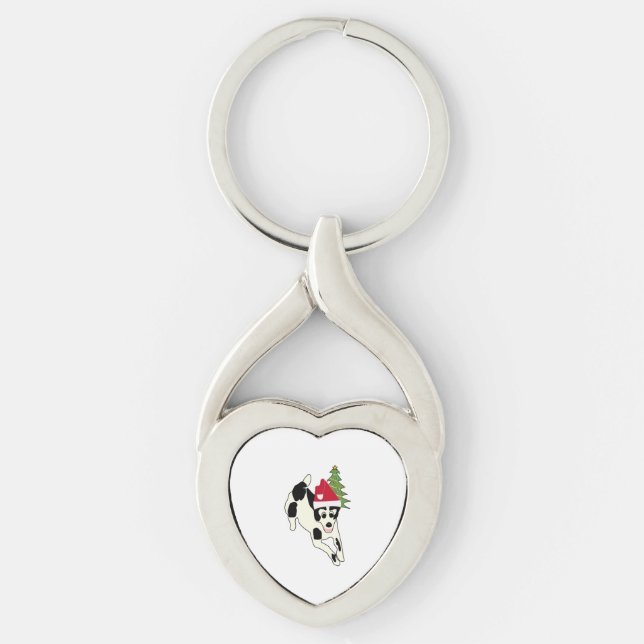 Fun White and Black Dog in Santa Hat   Key Ring (Front)