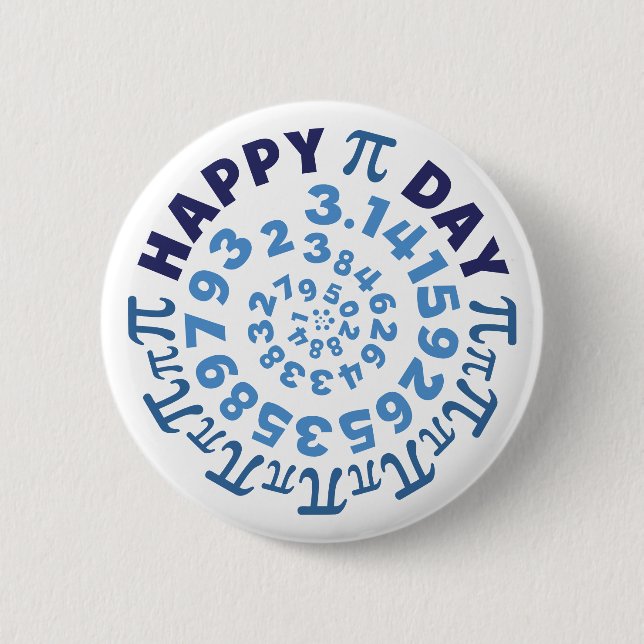 Fun White and Blue Happy Pi Day Round 6 Cm Round Badge (Front)